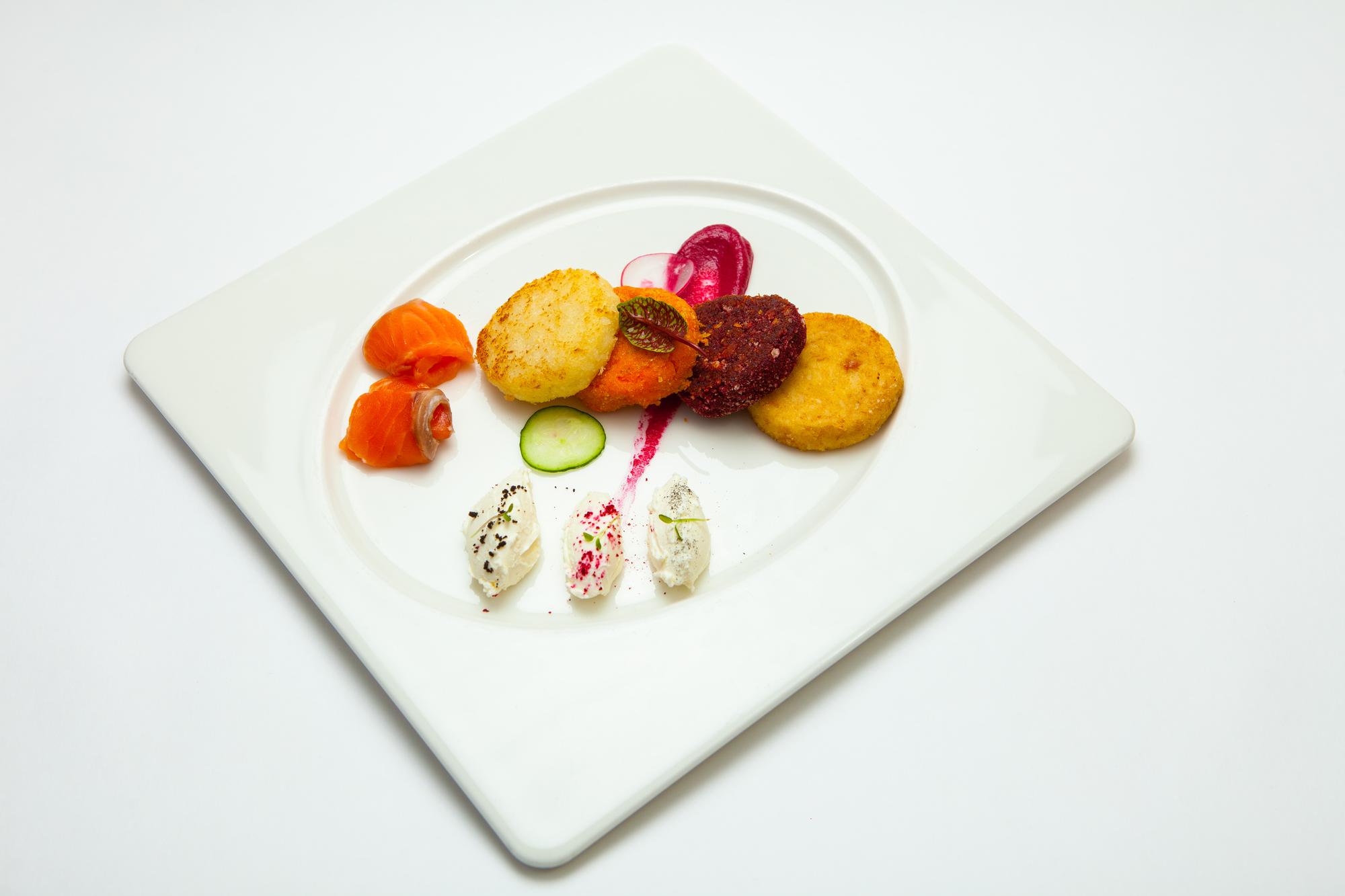 Set of plated dishes for menu testing